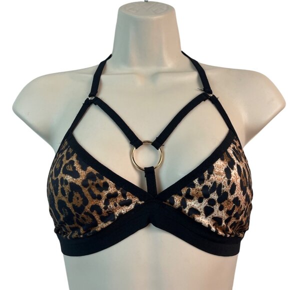 CBR Chic Boutique Rose Womens Leopard Print Bikini Adjustable Tie Neck Sz L-NEW - Picture 1 of 6